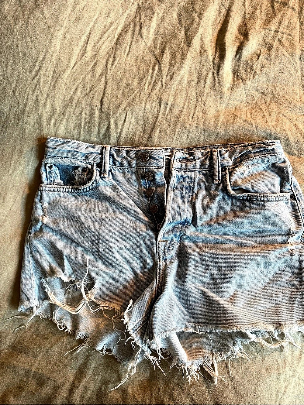 GRLFRND Women's Frayed Denim Shorts in Blue